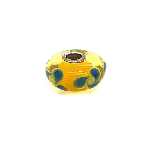 Trollbead Swirl Flower Yellow Glass Bead - Picture 1 of 4